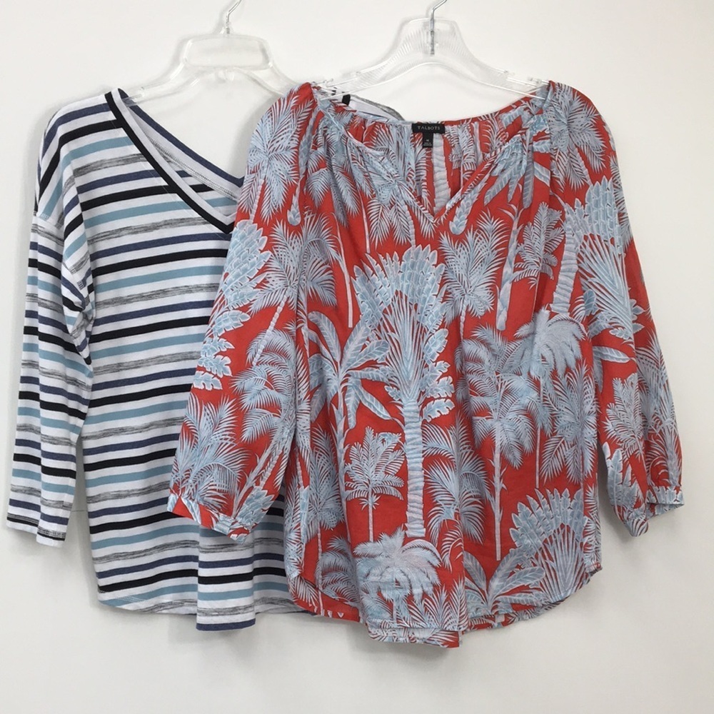 Talbots Women's Long Sleeve Blouse Top Bundle of 2 Size M GREAT Condition